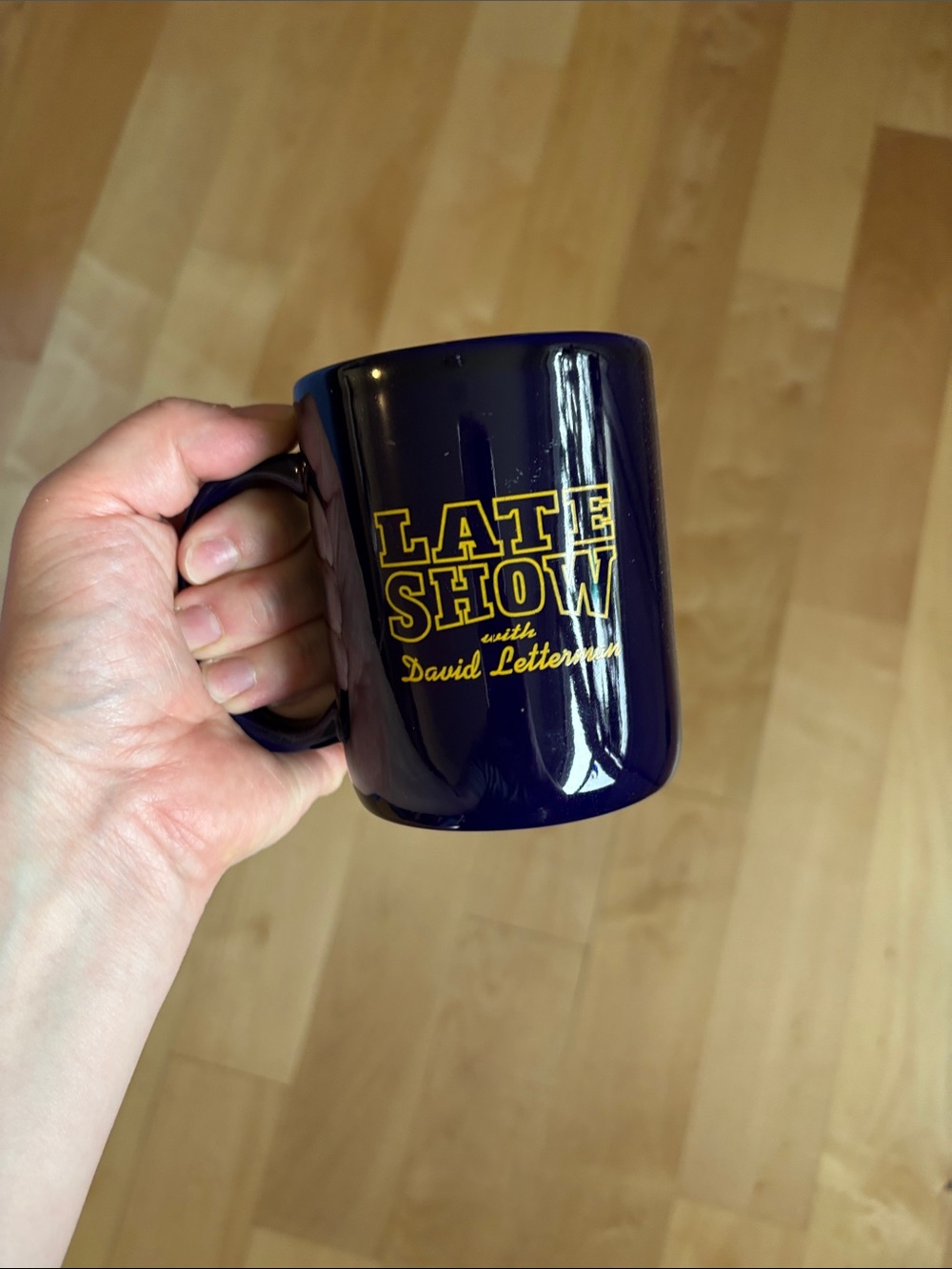 The Late Show with David Letterman Vintage Mug navy blue with yellow